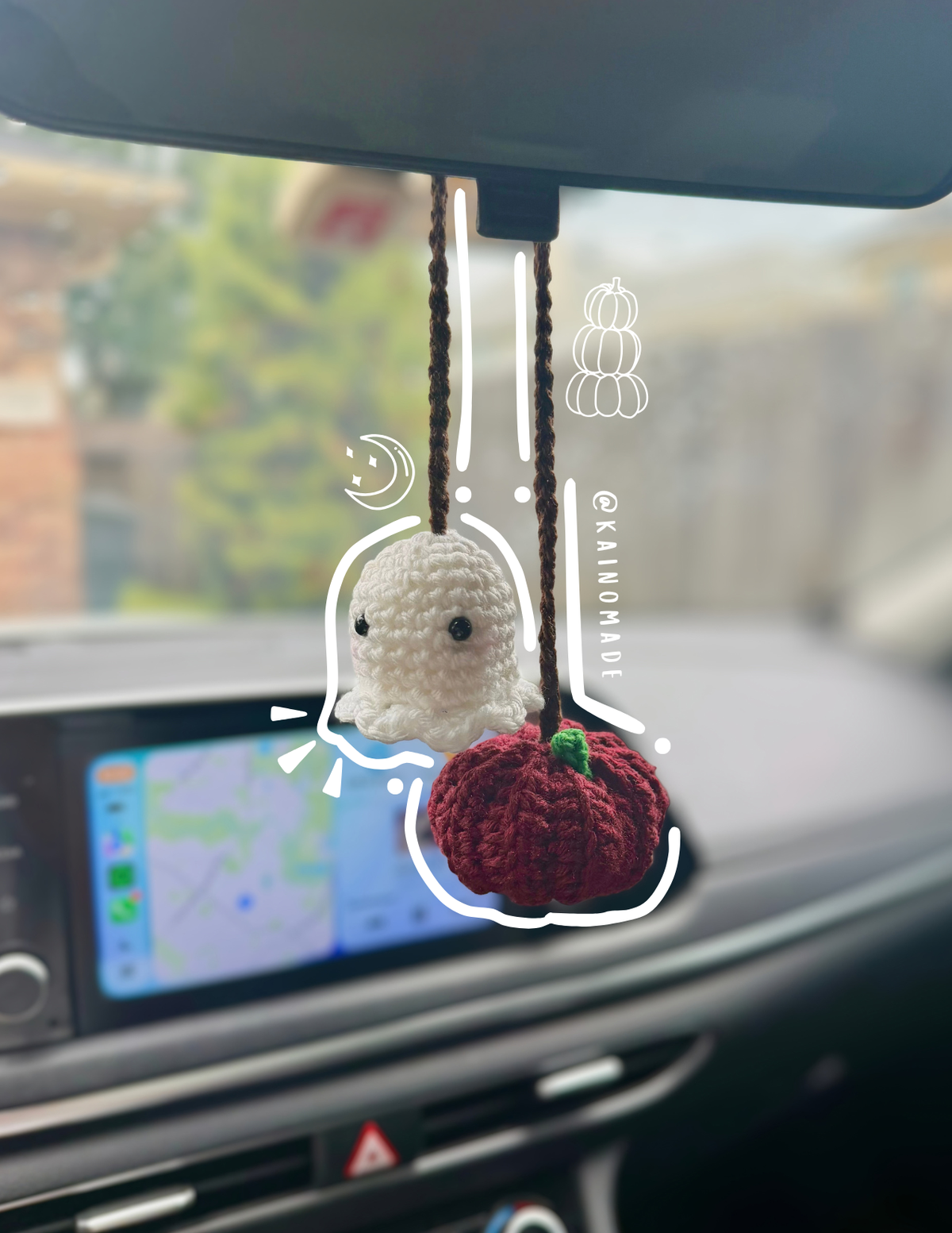 Burgundy ghost-kin car hanging