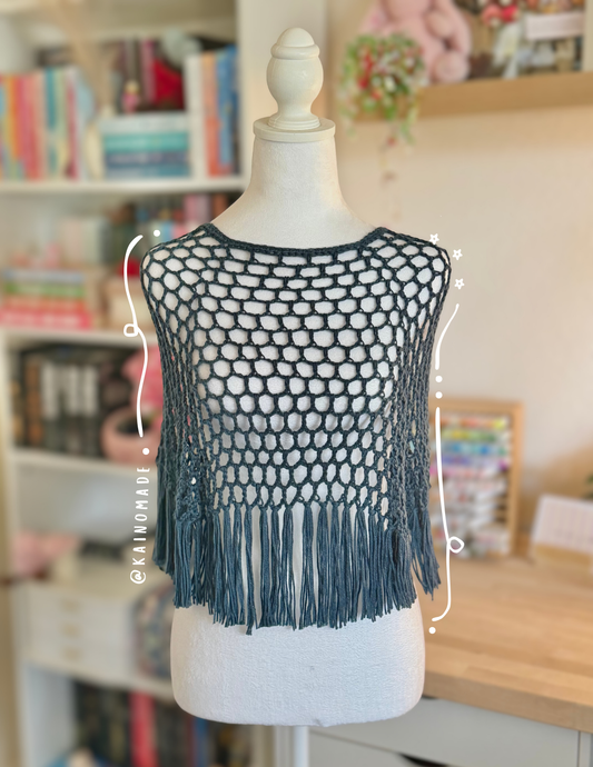 Dark Blue Cropped Poncho